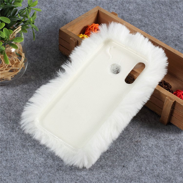 Soft Fur Coated Rhinestone TPU Case for Huawei P30 Lite - White