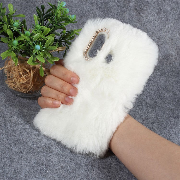 Soft Fur Coated Rhinestone TPU Case for Huawei P30 Lite - White