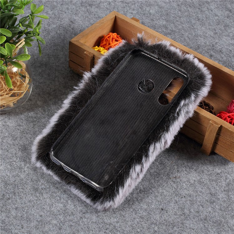 Soft Fur Coated Rhinestone TPU Case for Huawei P30 Lite - Black