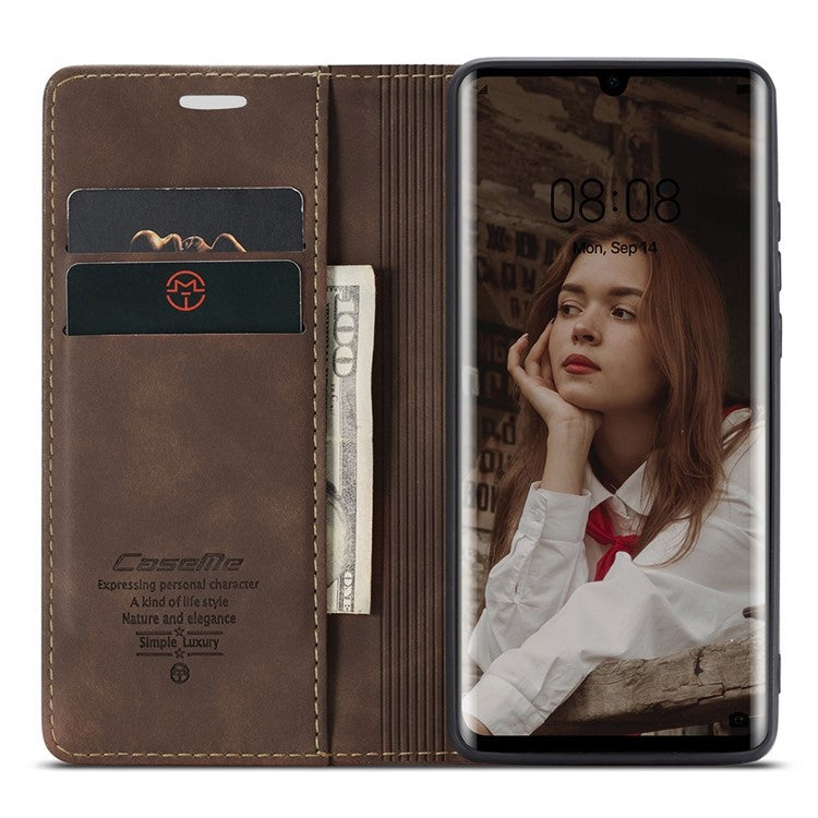 CASEME 013 Series Retro PU Leather Wallet Mobile Case with Stand for Huawei P30 Pro - Dark Brown