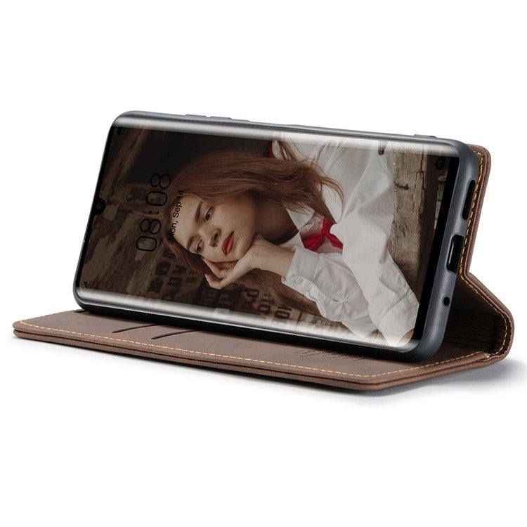 CASEME 013 Series Retro PU Leather Wallet Mobile Case with Stand for Huawei P30 Pro - Dark Brown