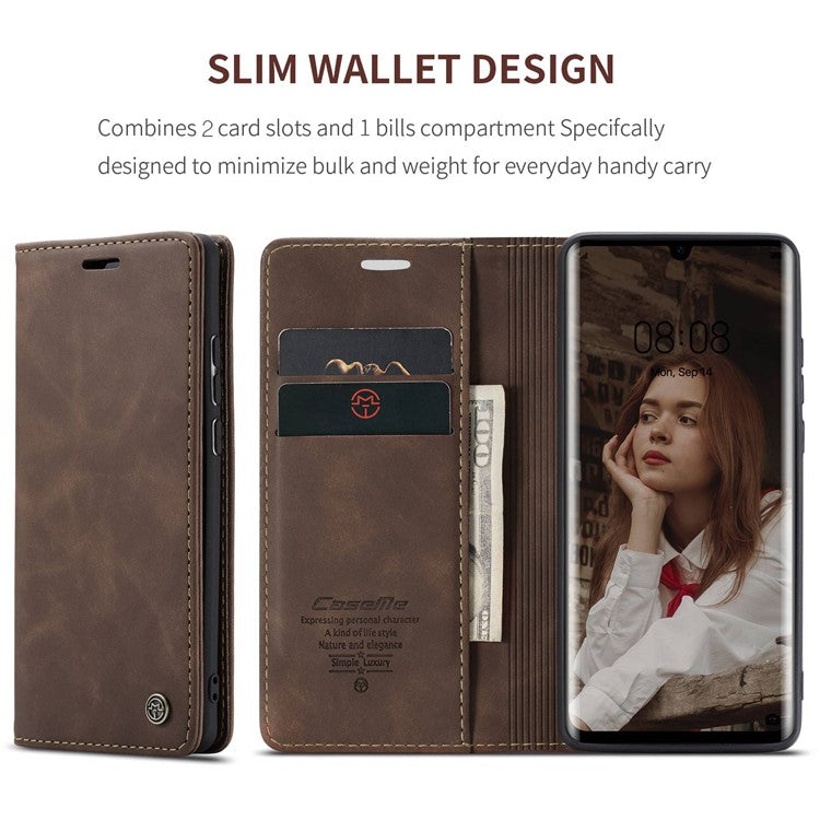CASEME 013 Series Retro PU Leather Wallet Mobile Case with Stand for Huawei P30 Pro - Dark Brown