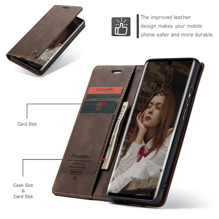 CASEME 013 Series Retro PU Leather Wallet Mobile Case with Stand for Huawei P30 Pro - Dark Brown