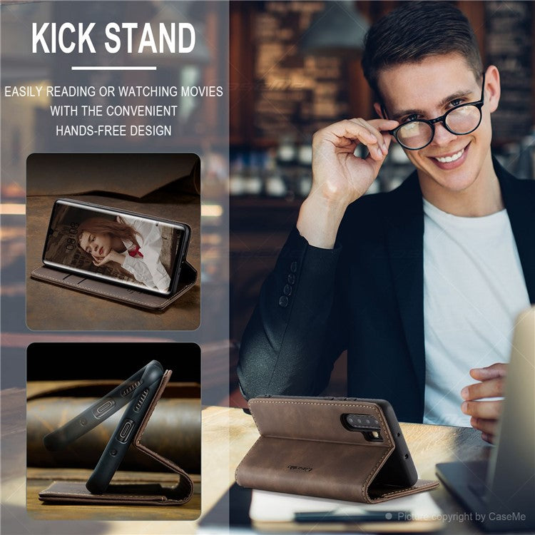 CASEME 013 Series Retro PU Leather Wallet Mobile Case with Stand for Huawei P30 Pro - Dark Brown