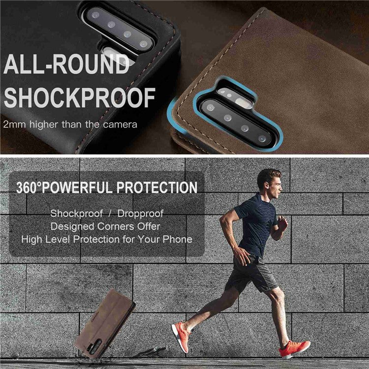 CASEME 013 Series Retro PU Leather Wallet Mobile Case with Stand for Huawei P30 Pro - Dark Brown