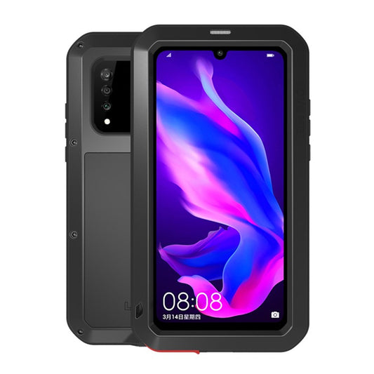 LOVE MEI Shockproof Dropproof Dustproof Metal + Silicone + Tempered Glass Case for Huawei P30 Lite New Edition/P30 Lite/nova 4e - Black