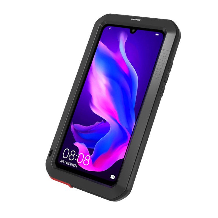 LOVE MEI Shockproof Dropproof Dustproof Metal + Silicone + Tempered Glass Case for Huawei P30 Lite New Edition/P30 Lite/nova 4e - Black