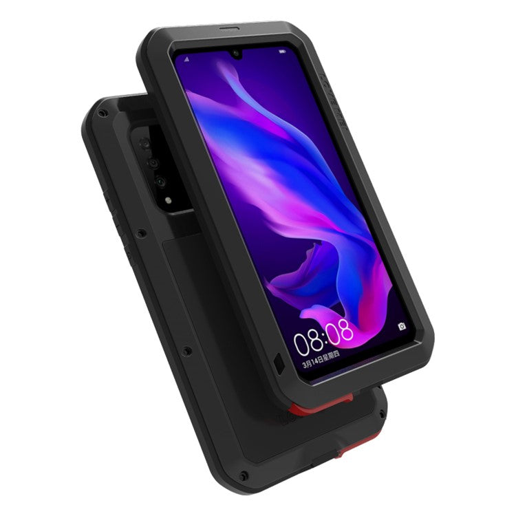 LOVE MEI Shockproof Dropproof Dustproof Metal + Silicone + Tempered Glass Case for Huawei P30 Lite New Edition/P30 Lite/nova 4e - Black