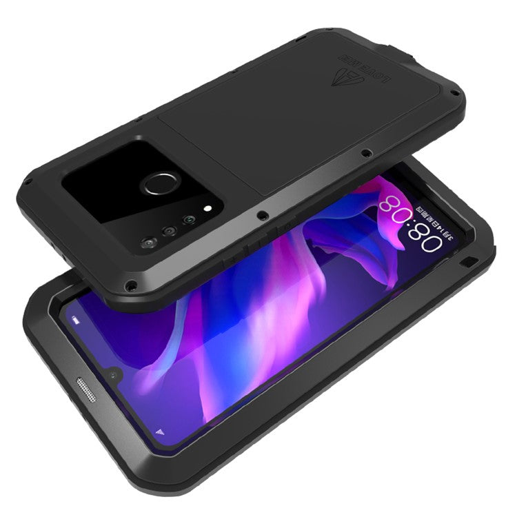 LOVE MEI Shockproof Dropproof Dustproof Metal + Silicone + Tempered Glass Case for Huawei P30 Lite New Edition/P30 Lite/nova 4e - Black