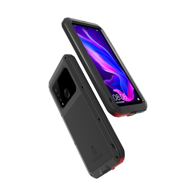 LOVE MEI Shockproof Dropproof Dustproof Metal + Silicone + Tempered Glass Case for Huawei P30 Lite New Edition/P30 Lite/nova 4e - Black
