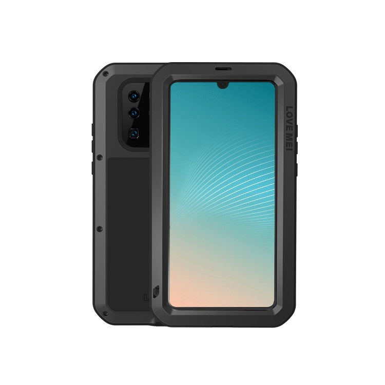 LOVE MEI Shockproof Dropproof Dustproof Case for Huawei P30 Pro Metal + Silicone + Tempered Glass Phone Cover - Black