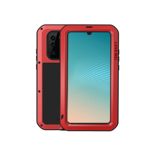 LOVE MEI Shockproof Dropproof Dustproof Case for Huawei P30 Pro Metal + Silicone + Tempered Glass Phone Cover - Red