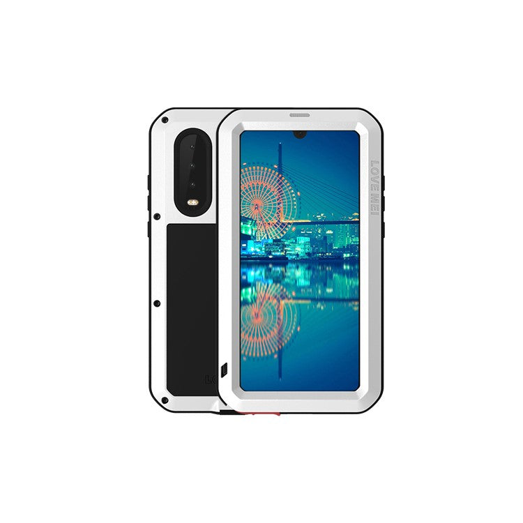 LOVE MEI Metal + Silicone + Tempered Glass Shockproof Anti-fall Dust-proof Case for Huawei P30 - White