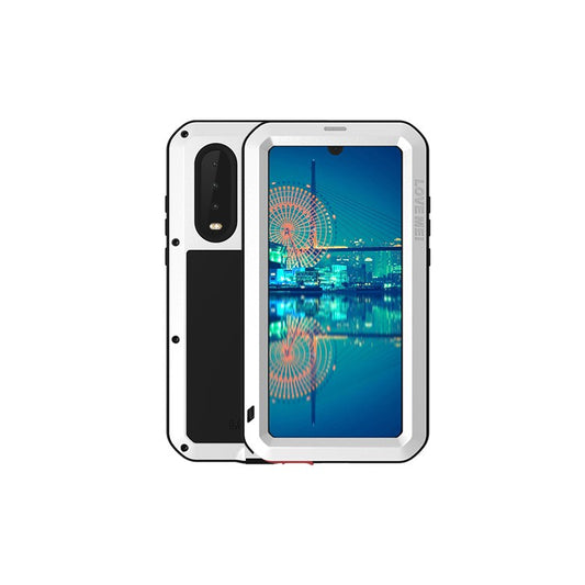 LOVE MEI Metal + Silicone + Tempered Glass Shockproof Anti-fall Dust-proof Case for Huawei P30 - White