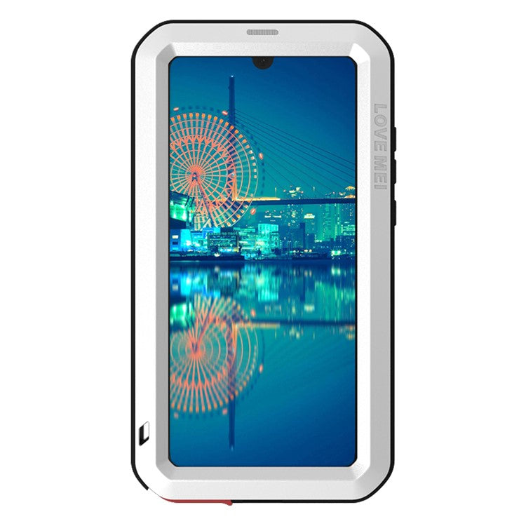 LOVE MEI Metal + Silicone + Tempered Glass Shockproof Anti-fall Dust-proof Case for Huawei P30 - White