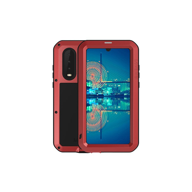 LOVE MEI Metal + Silicone + Tempered Glass Shockproof Anti-fall Dust-proof Case for Huawei P30 - Red