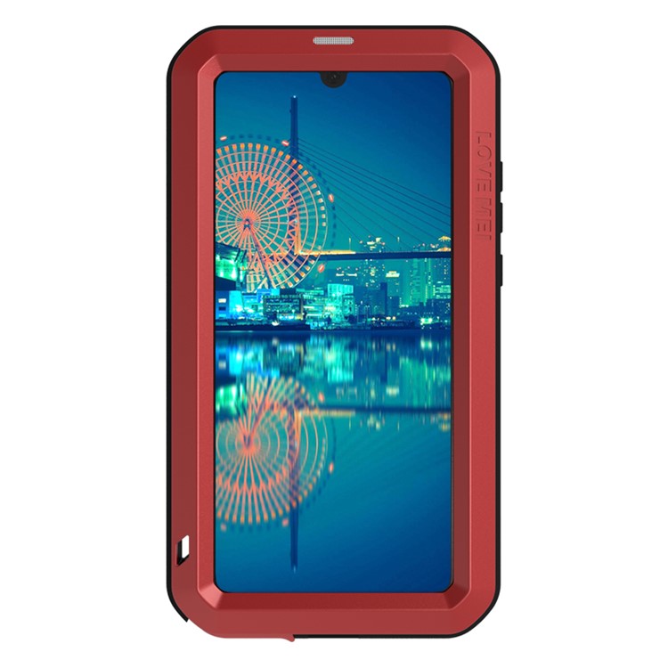LOVE MEI Metal + Silicone + Tempered Glass Shockproof Anti-fall Dust-proof Case for Huawei P30 - Red