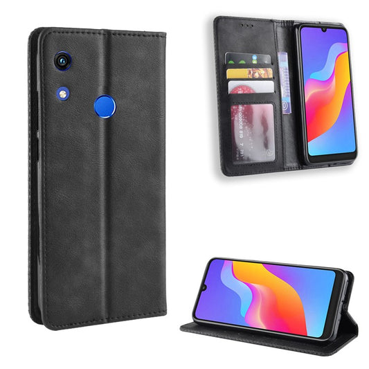 Vintage Style Auto-absorbed PU Leather Cell Phone Case Accessory for Huawei Honor 8A Pro - Black