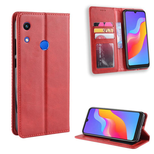 Vintage Style Auto-absorbed PU Leather Cell Phone Case Accessory for Huawei Honor 8A Pro - Red
