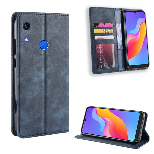 Vintage Style Auto-absorbed PU Leather Cell Phone Case Accessory for Huawei Honor 8A Pro - Blue
