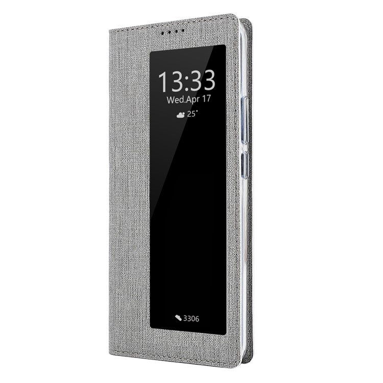 VILI DMX Cross Texture View Window Leather Flip Phone Cover with Card Slot for Huawei P30 Pro - Grey