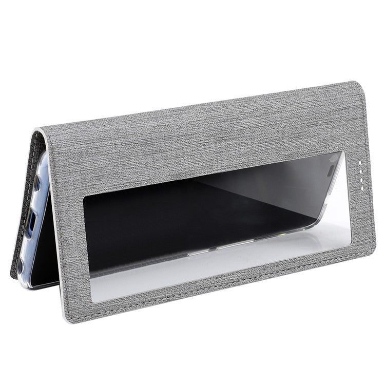VILI DMX Cross Texture View Window Leather Flip Phone Cover with Card Slot for Huawei P30 Pro - Grey