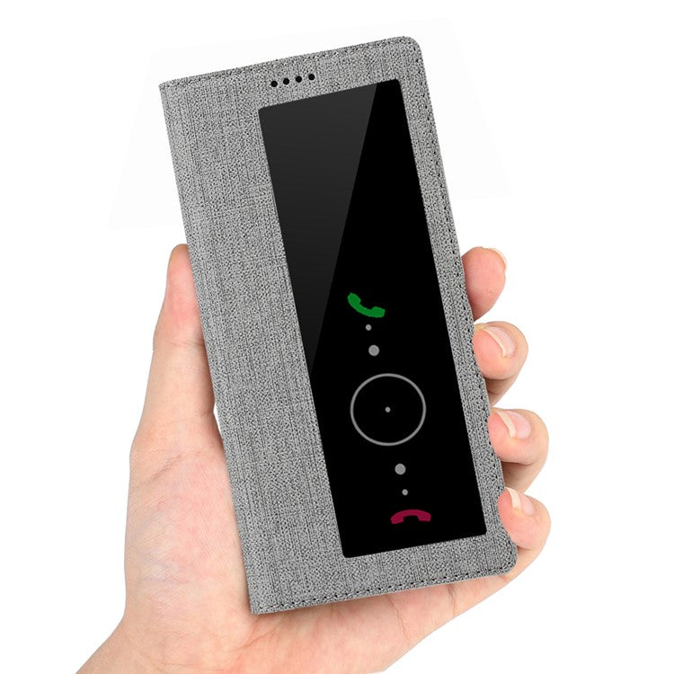 VILI DMX Cross Texture View Window Leather Flip Phone Cover with Card Slot for Huawei P30 Pro - Grey