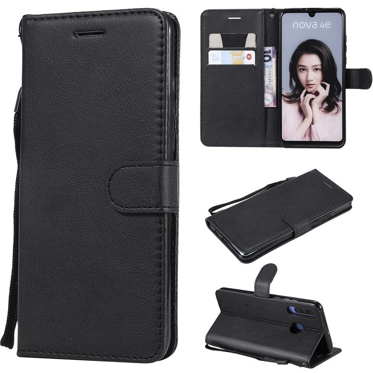For Huawei P30 Lite / nova 4e Case 2 in 1 Detachable Magnetic Leather Wallet Mobile Cover with Strap - Black