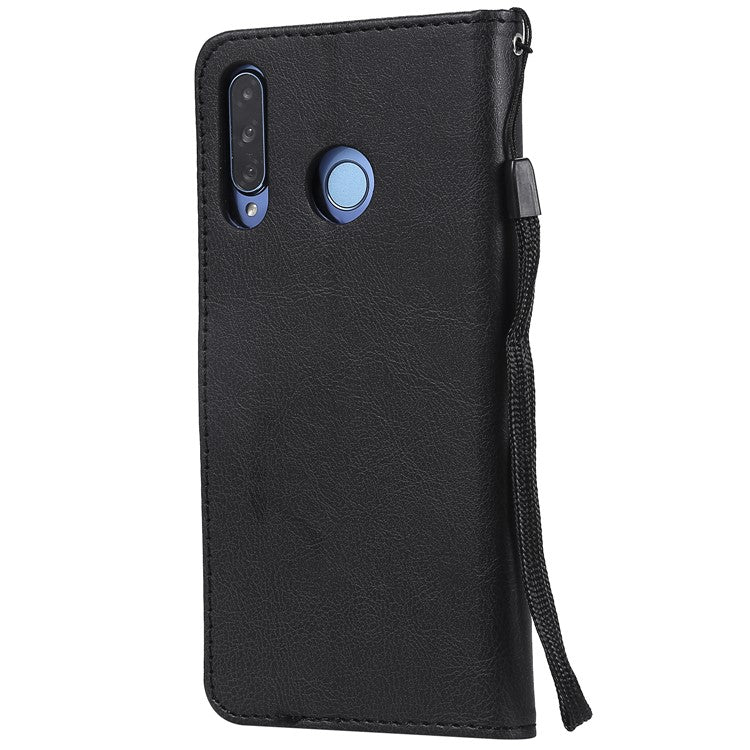 For Huawei P30 Lite / nova 4e Case 2 in 1 Detachable Magnetic Leather Wallet Mobile Cover with Strap - Black