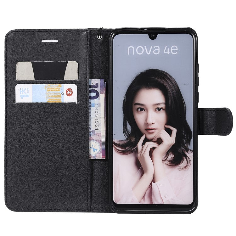 For Huawei P30 Lite / nova 4e Case 2 in 1 Detachable Magnetic Leather Wallet Mobile Cover with Strap - Black