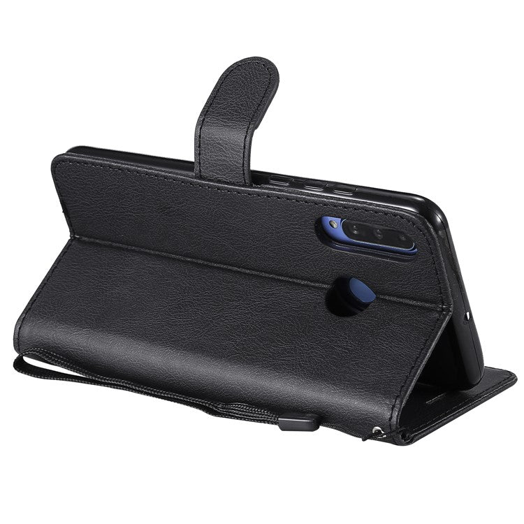 For Huawei P30 Lite / nova 4e Case 2 in 1 Detachable Magnetic Leather Wallet Mobile Cover with Strap - Black