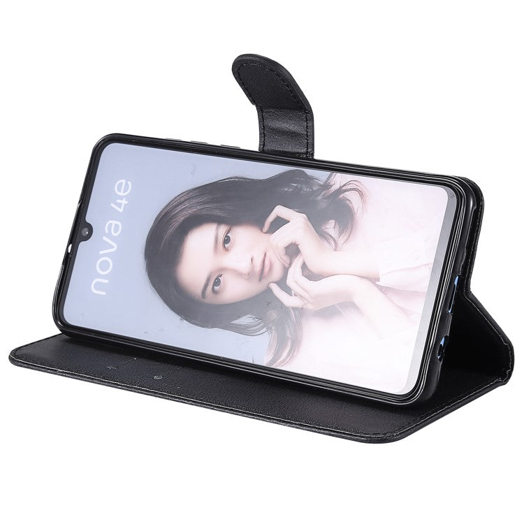 For Huawei P30 Lite / nova 4e Case 2 in 1 Detachable Magnetic Leather Wallet Mobile Cover with Strap - Black