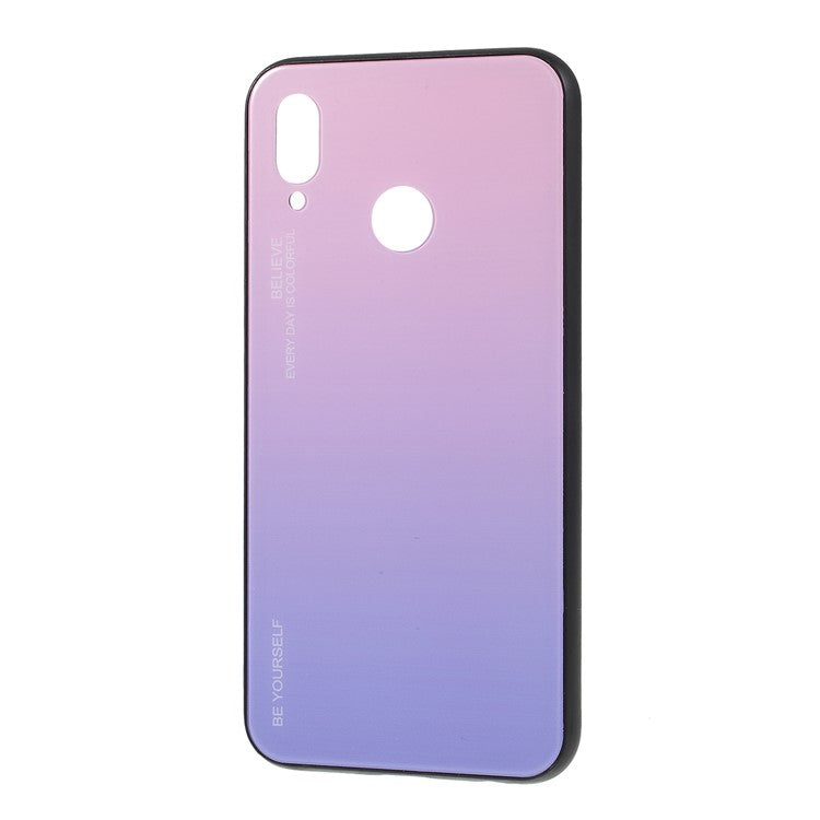 For Huawei P20 Lite / Nova 3e Gradient Color Glass + PC + TPU Hybrid Case - Pink / Blue