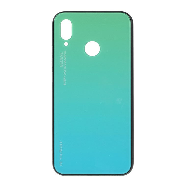 For Huawei P20 Lite / Nova 3e Gradient Color Glass + PC + TPU Hybrid Case - Green / Blue