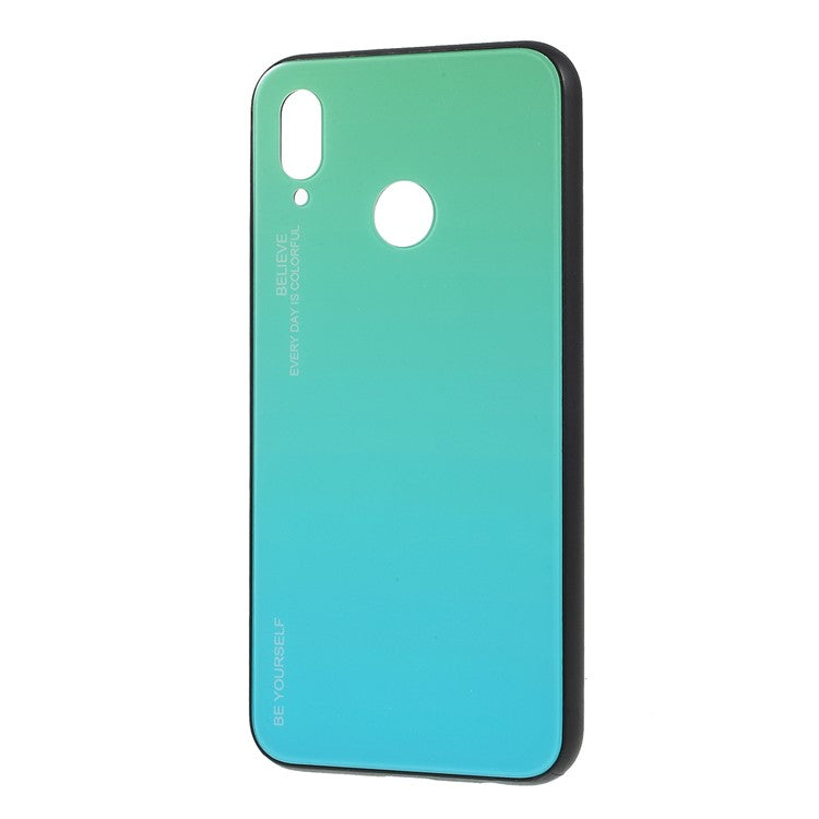 For Huawei P20 Lite / Nova 3e Gradient Color Glass + PC + TPU Hybrid Case - Green / Blue