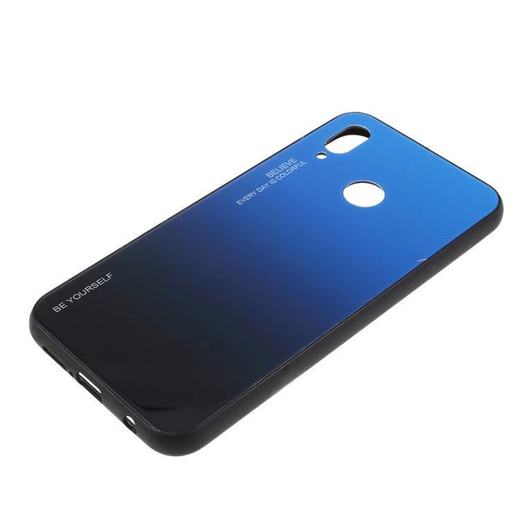 For Huawei P20 Lite / Nova 3e Gradient Color Glass + PC + TPU Hybrid Case - Blue / Black