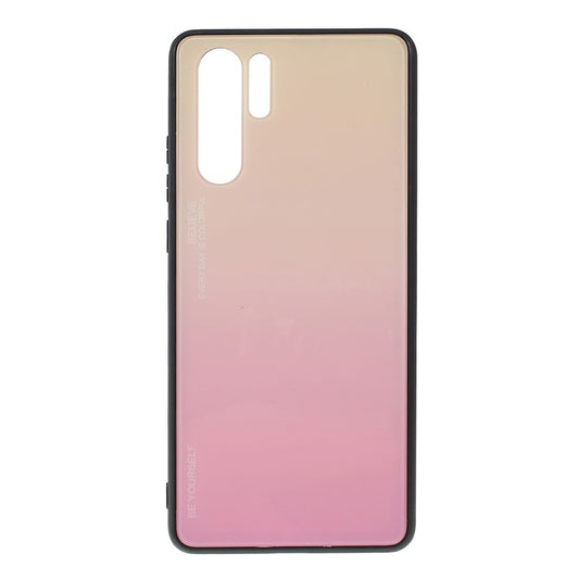 For Huawei P30 Pro Gradient Color Glass + PC + TPU Hybrid Case - Gold / Pink