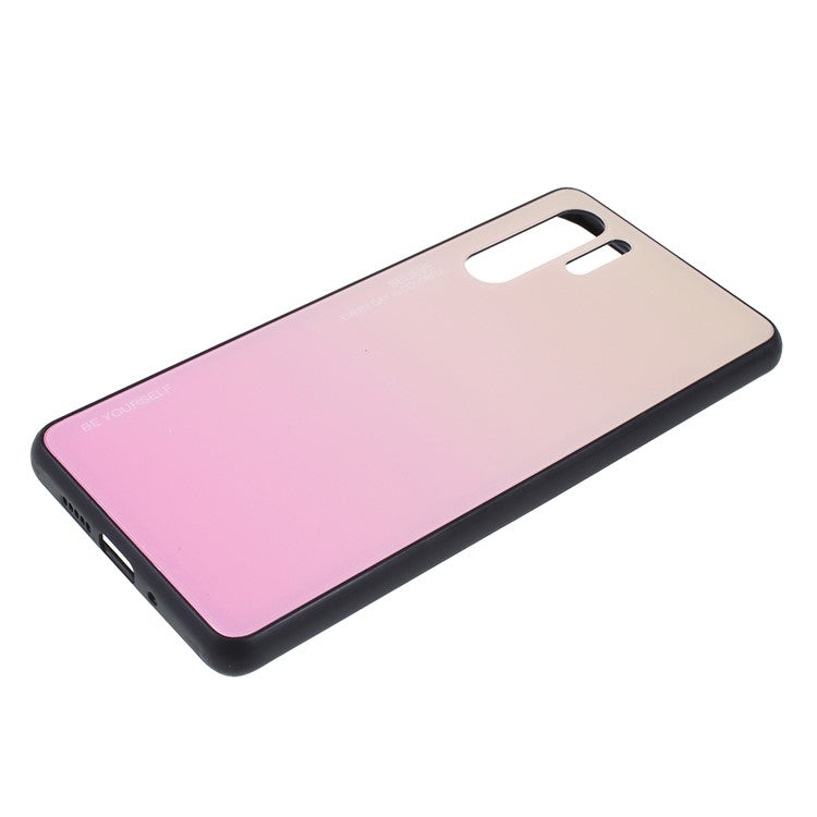 For Huawei P30 Pro Gradient Color Glass + PC + TPU Hybrid Case - Gold / Pink