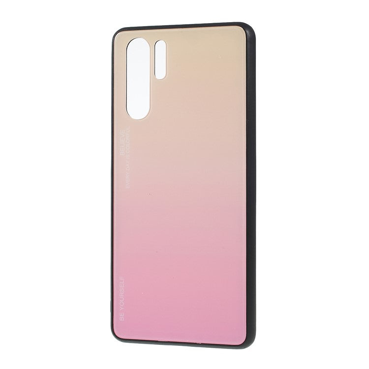 For Huawei P30 Pro Gradient Color Glass + PC + TPU Hybrid Case - Gold / Pink
