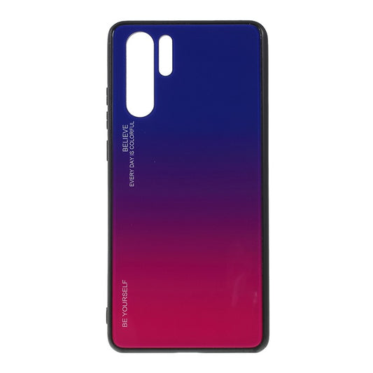 For Huawei P30 Pro Gradient Color Glass + PC + TPU Hybrid Case - Blue / Rose