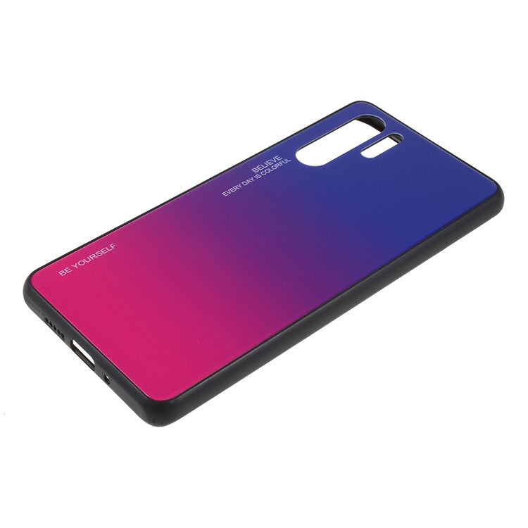 For Huawei P30 Pro Gradient Color Glass + PC + TPU Hybrid Case - Blue / Rose