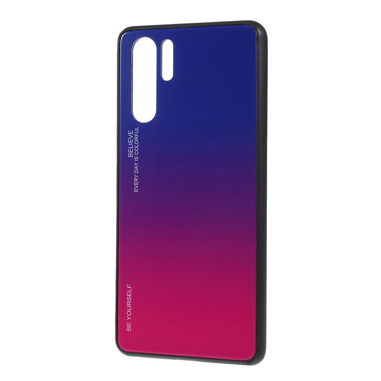 For Huawei P30 Pro Gradient Color Glass + PC + TPU Hybrid Case - Blue / Rose