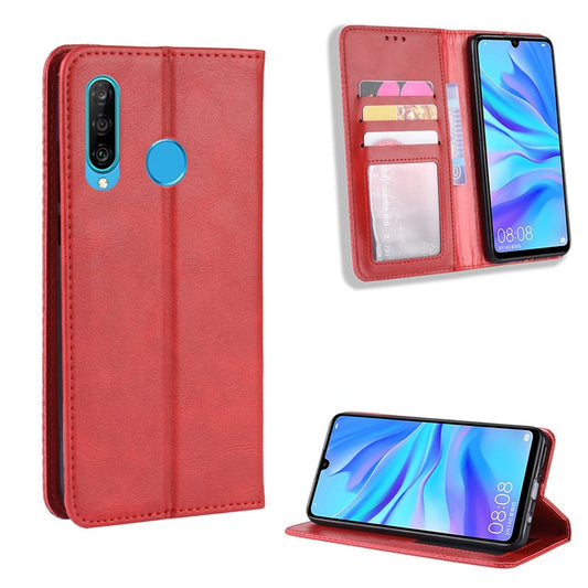 Vintage Style Leather Wallet Case for Huawei Honor 20 Lite - Red