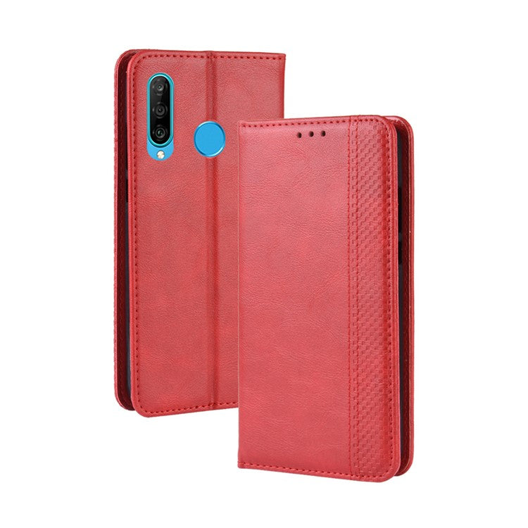 Vintage Style Leather Wallet Case for Huawei Honor 20 Lite - Red