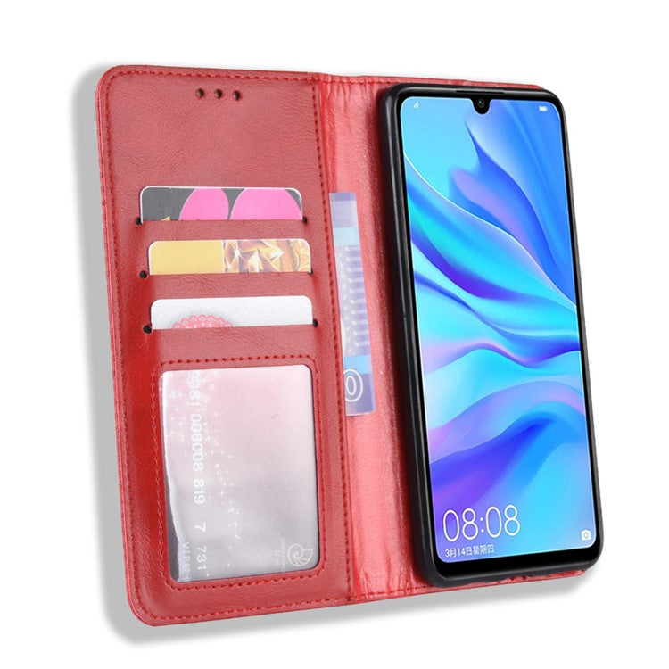Vintage Style Leather Wallet Case for Huawei Honor 20 Lite - Red