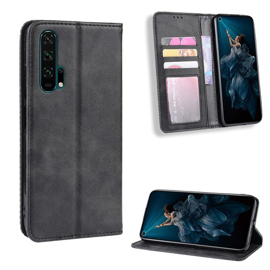 Auto-absorbed Vintage Leather Wallet Phone Cover for Huawei Honor 20 Pro - Black