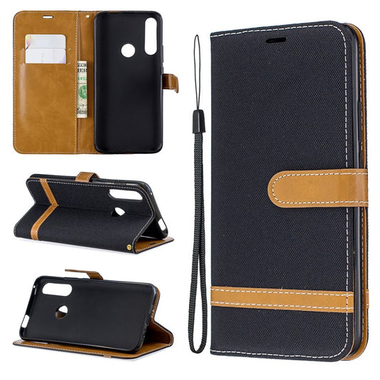 Assorted Color Jeans Cloth Wallet Stand Leather Case for Huawei P Smart Z - Black