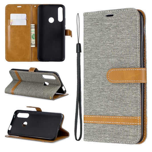 Assorted Color Jeans Cloth Wallet Stand Leather Case for Huawei P Smart Z - Grey