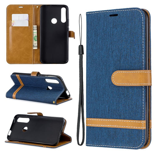 Assorted Color Jeans Cloth Wallet Stand Leather Case for Huawei P Smart Z - Dark Blue
