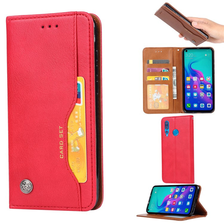 Auto-absorbed PU Leather Stand Wallet Phone Shell for Huawei Honor 9X (Global)/P Smart Z / Y9 Prime 2019 - Red